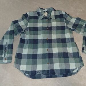 L.L. Bean Blue and Green Plaid Casual Button Down Shirt